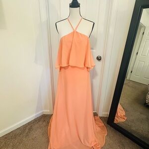 Elegant Peach Chiffon Halter Maxi Dress